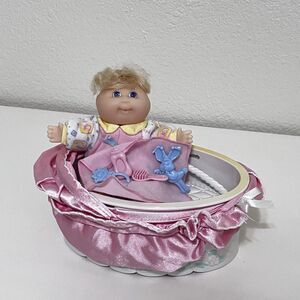 Vintage Cabbage Patch Kids Doll Magic Nursery Cradle Carriage Pink Set 1998